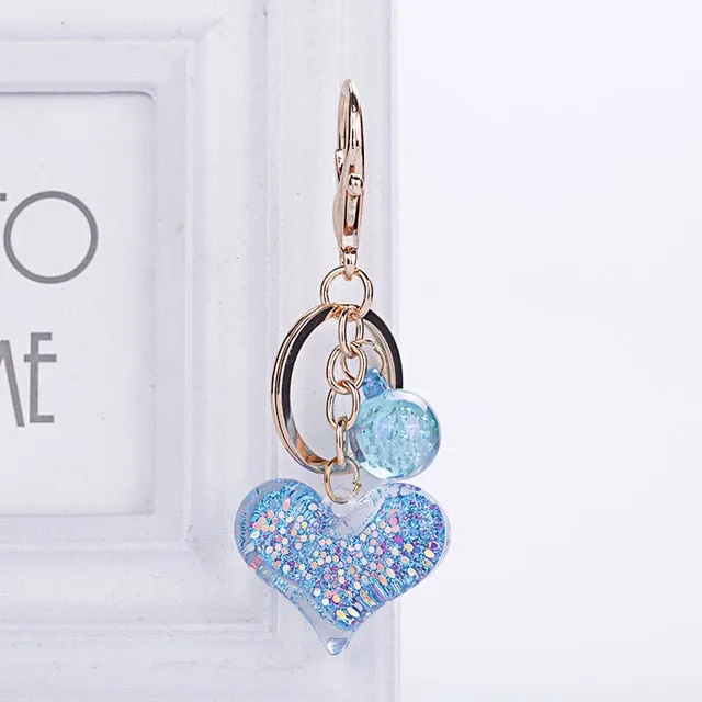 Heart-shaped glitter filled keychain