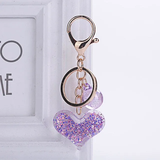 Heart-shaped glitter filled keychain