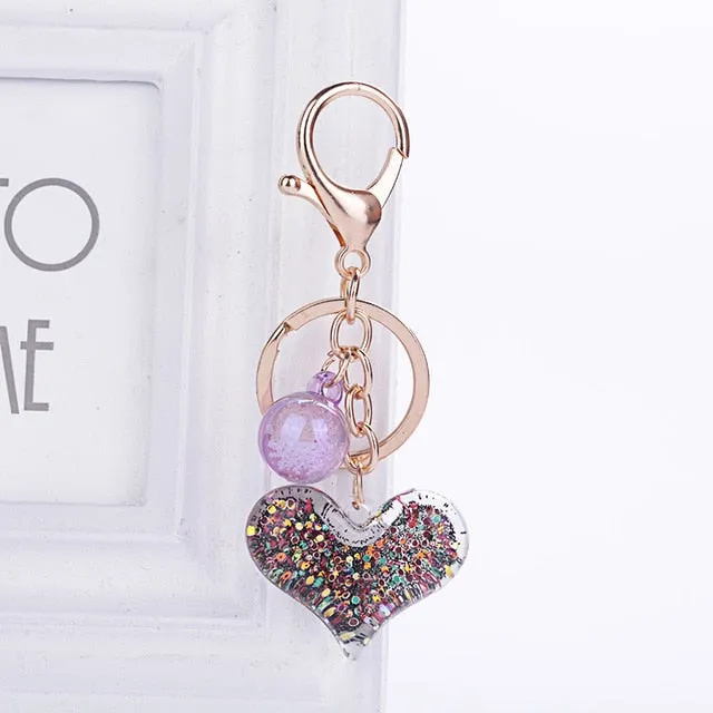 Heart-shaped glitter filled keychain