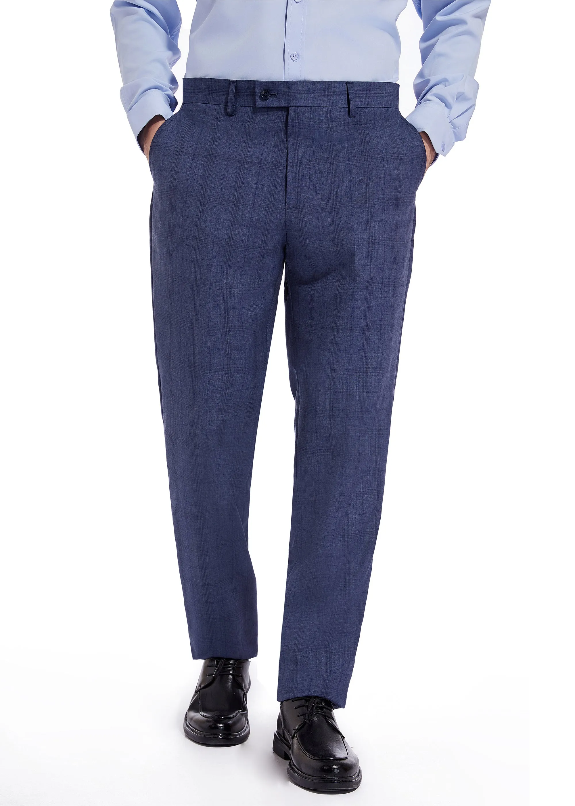 Hechter Paris Solid Blue Plaid Modern Fit Wool Suit