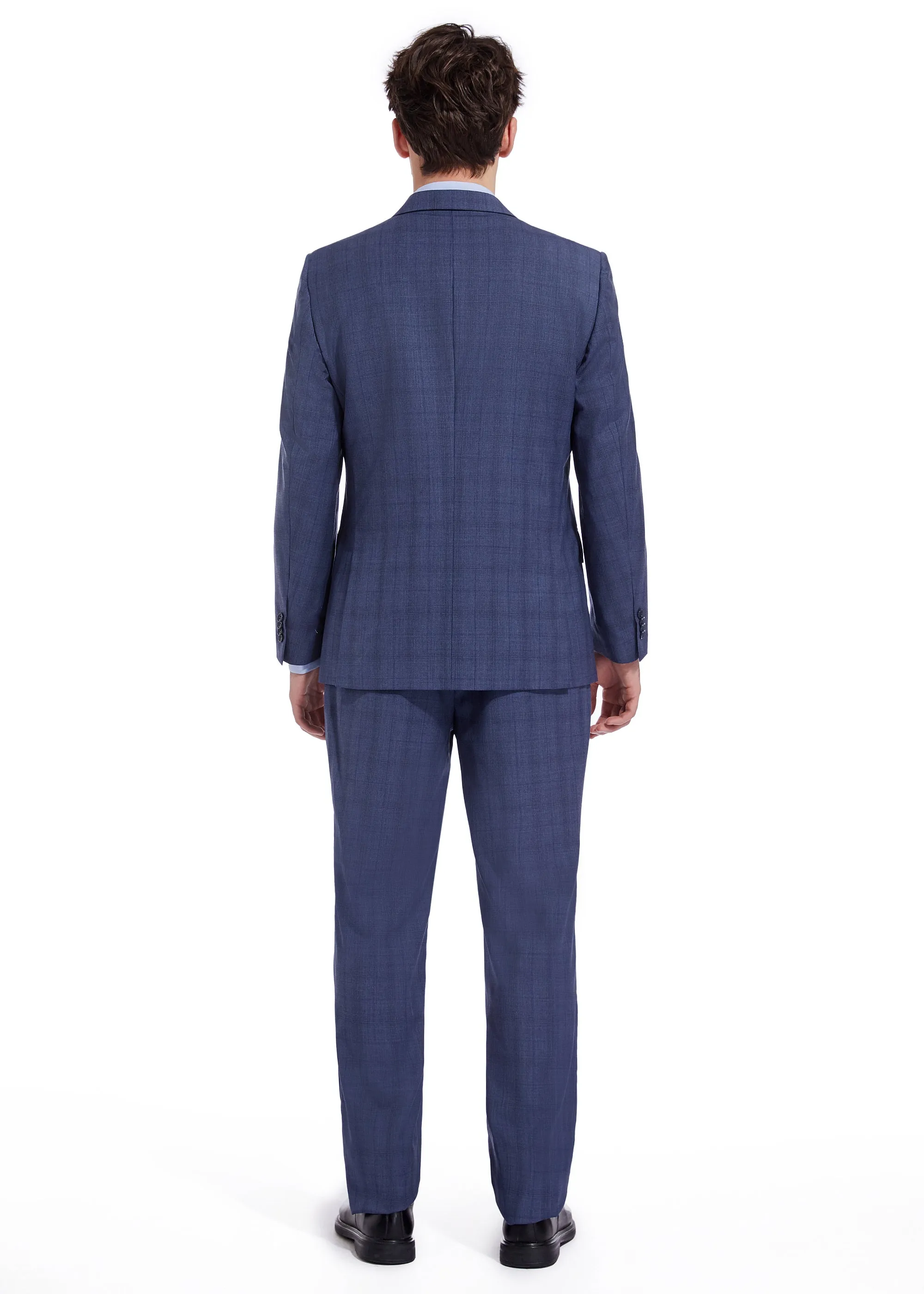 Hechter Paris Solid Blue Plaid Modern Fit Wool Suit