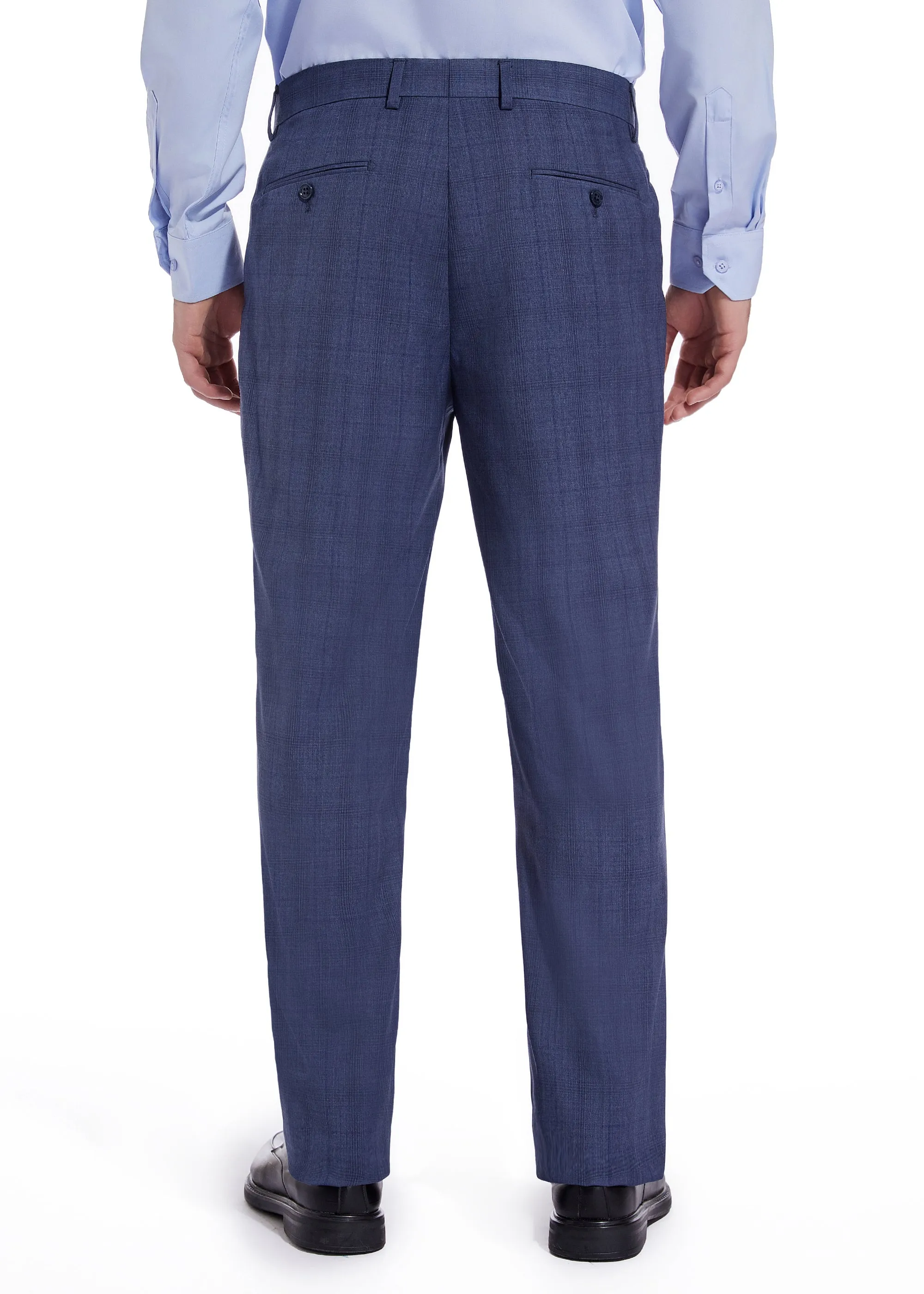 Hechter Paris Solid Blue Plaid Modern Fit Wool Suit