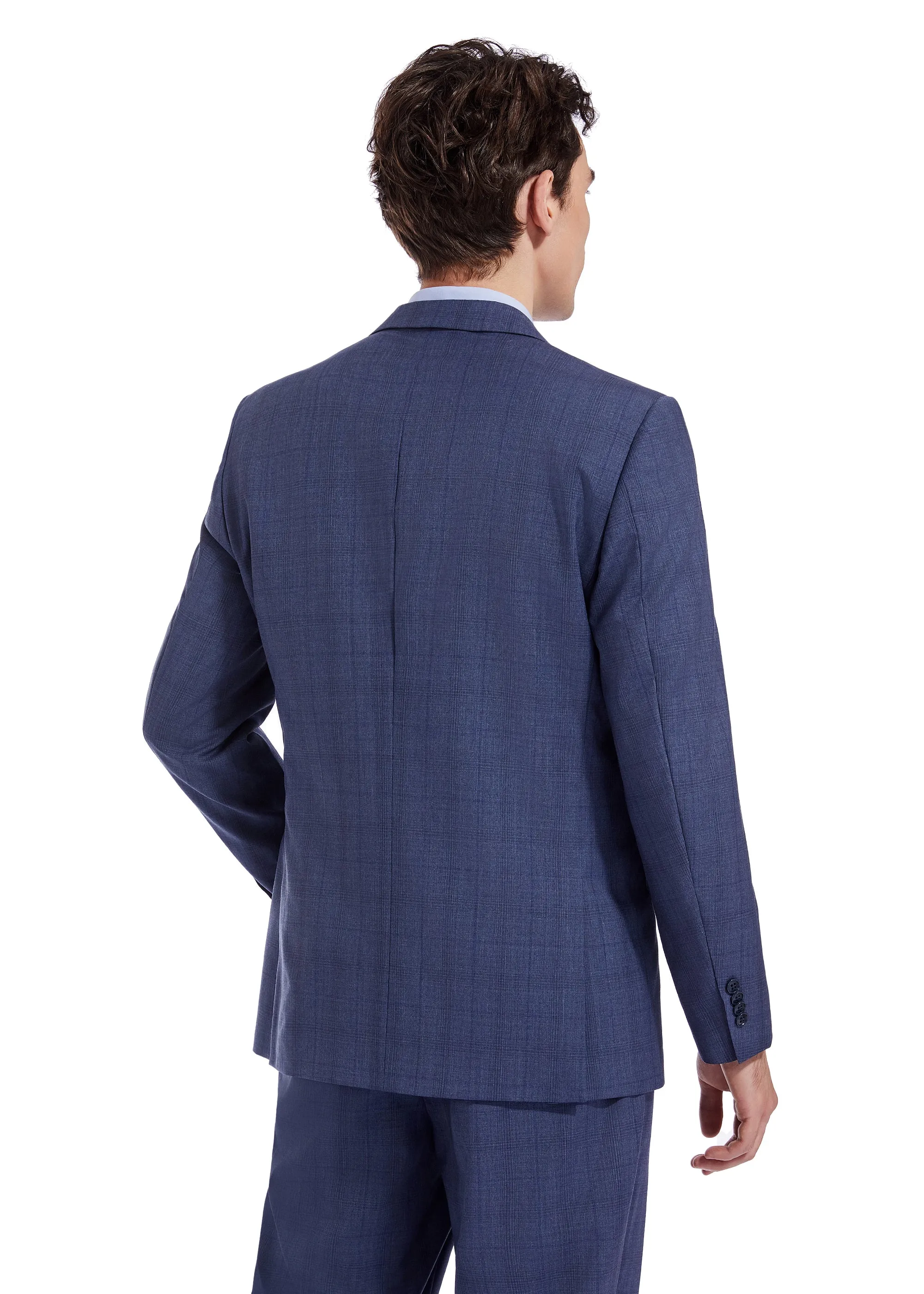 Hechter Paris Solid Blue Plaid Modern Fit Wool Suit