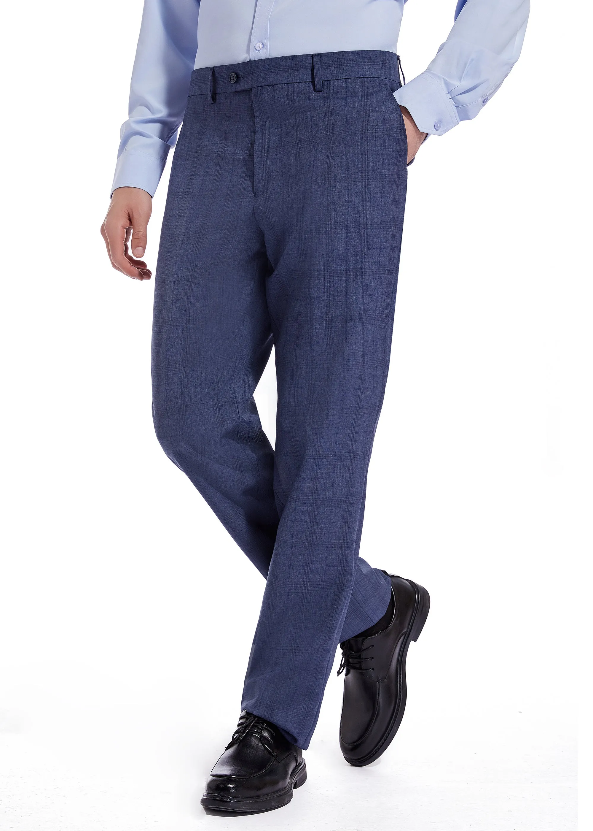 Hechter Paris Solid Blue Plaid Modern Fit Wool Suit