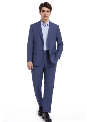 Hechter Paris Solid Blue Plaid Modern Fit Wool Suit