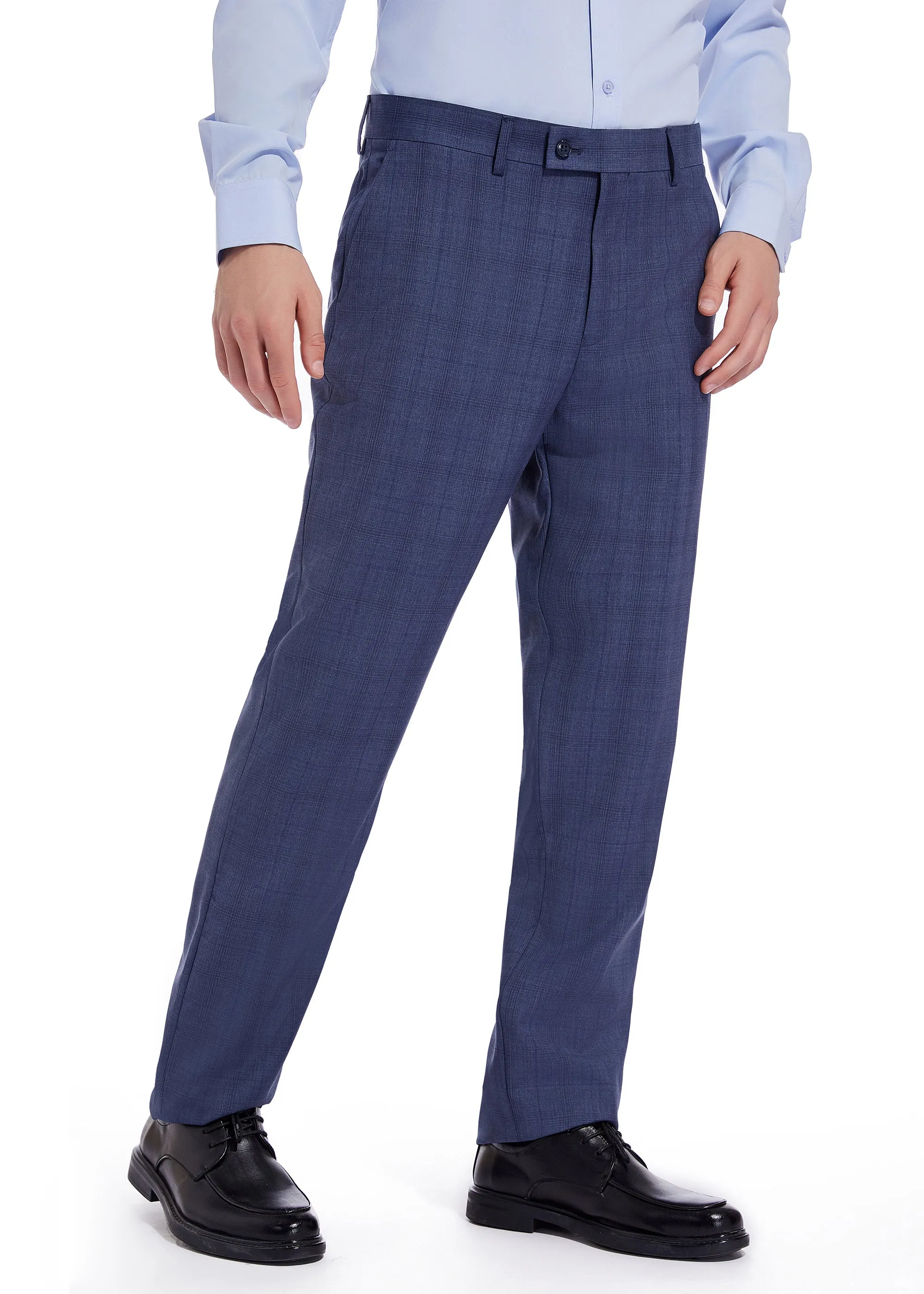 Hechter Paris Solid Blue Plaid Modern Fit Wool Suit