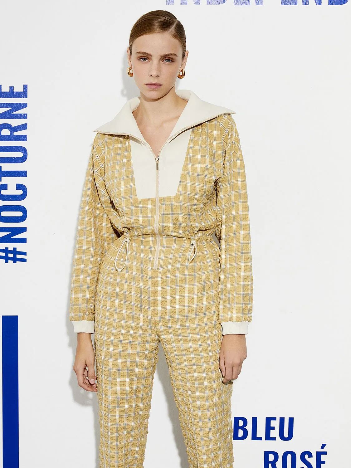 High Collar Plaid Jumpsuit