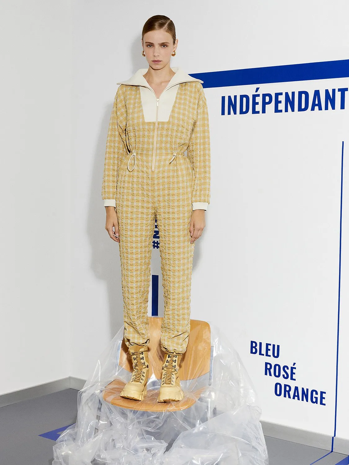 High Collar Plaid Jumpsuit