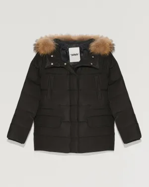 Hooded down jacket with marmot fur