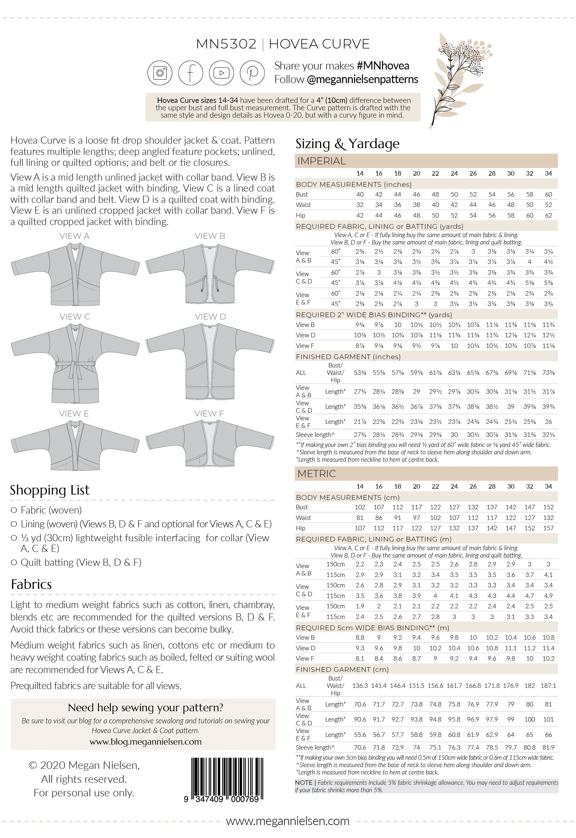 Hovea Curve Jacket & Coat Pattern