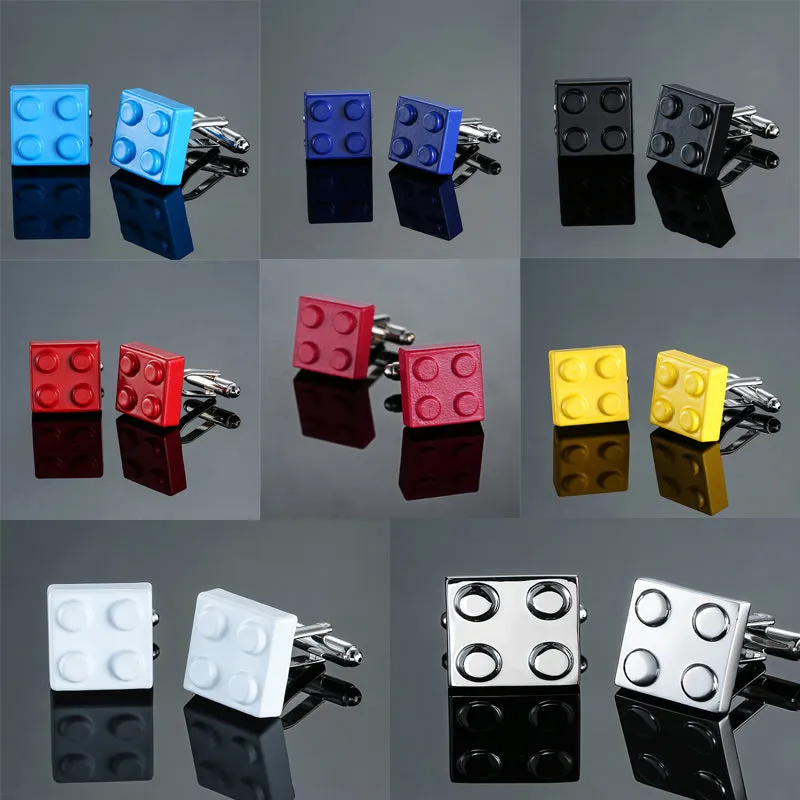 HYX Men Cufflinks Muti-color Bricks Design Blue Red Black 8 Colors Option Copper Novelty Cuff Links Wholesale&retail