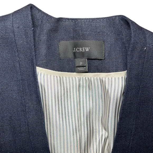 J. Crew Going Out Linen Open Front Blazer Jacket Navy Blue Size 2