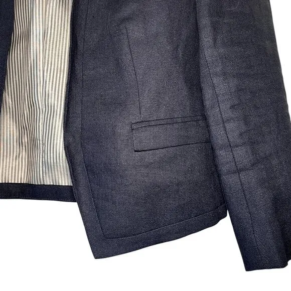 J. Crew Going Out Linen Open Front Blazer Jacket Navy Blue Size 2