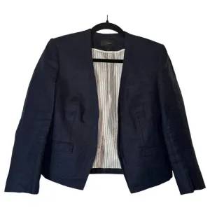 J. Crew Going Out Linen Open Front Blazer Jacket Navy Blue Size 2