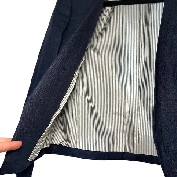 J. Crew Going Out Linen Open Front Blazer Jacket Navy Blue Size 2