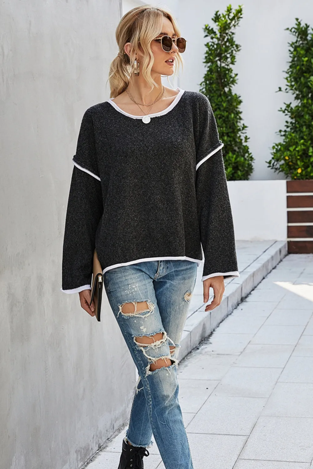 Jem Round Neck Dropped Shoulder Sweater