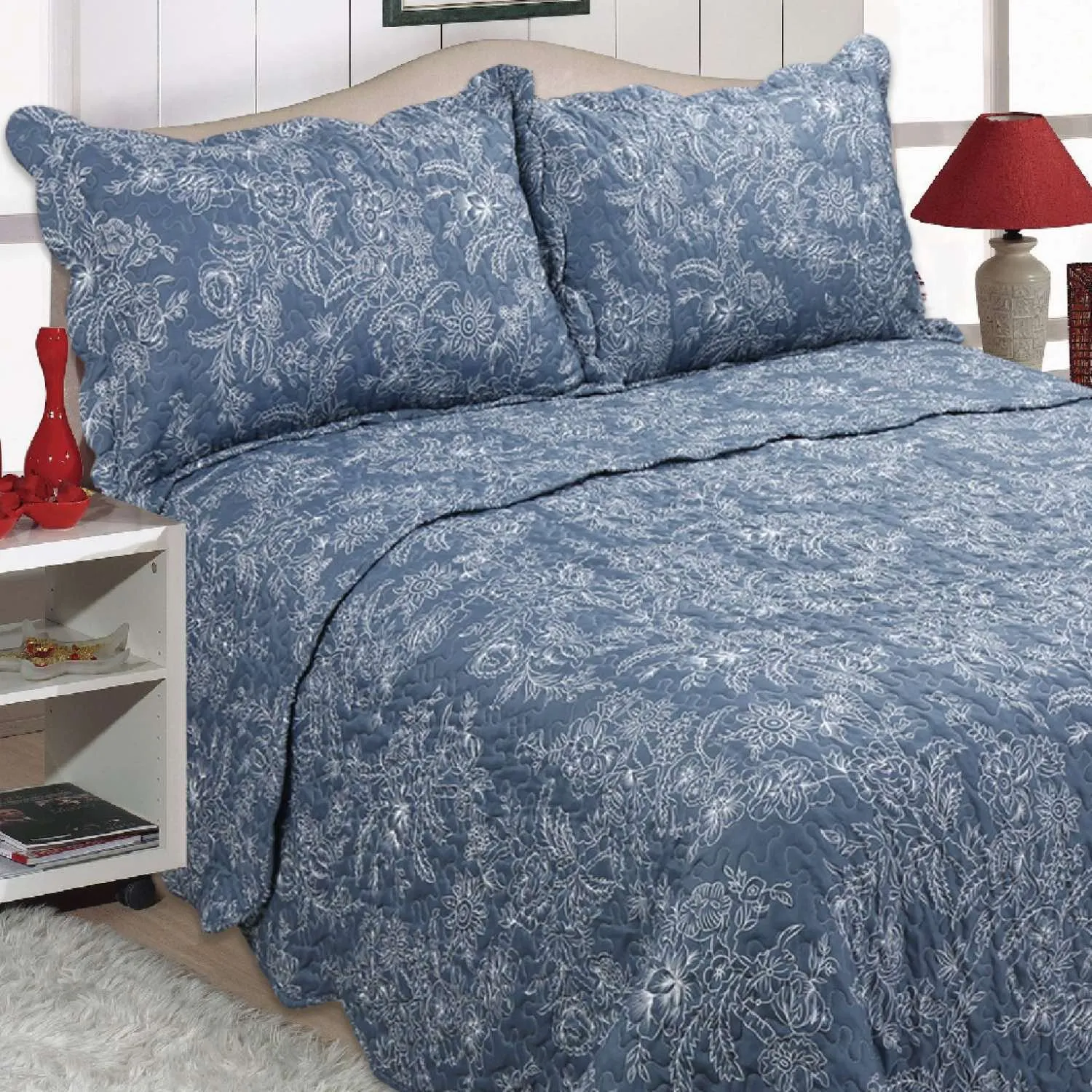 Katie Quilted Bedspread Patchwork - Navy Blue