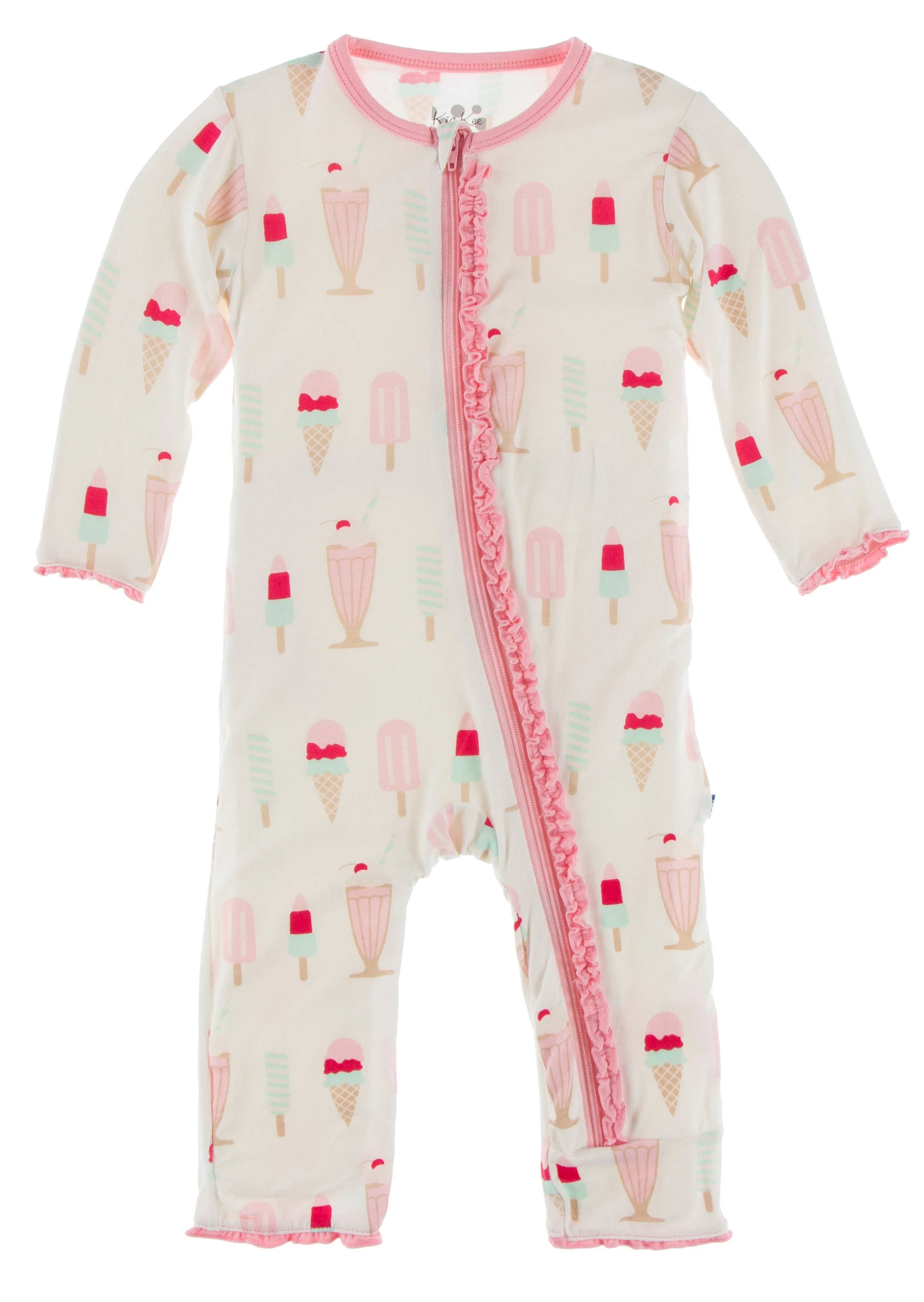 KicKee Pants Natural Ice Cream Shop Muffin Ruffle Coverall with Zipper