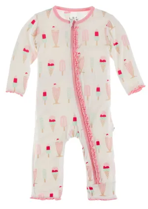 KicKee Pants Natural Ice Cream Shop Muffin Ruffle Coverall with Zipper