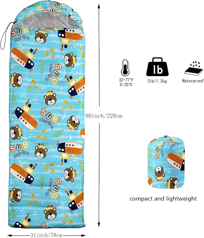 Kids Sleeping Bag for Boys and Girls,Monster Alien Print-Lightweight Warm Portable Outdoor Indoor-Waterproof Cold Weather Resistant Sleeping Bag for Camping Hiking