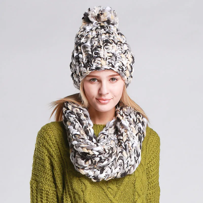 Knitted Hat and  Scarf Set Multiple Colors