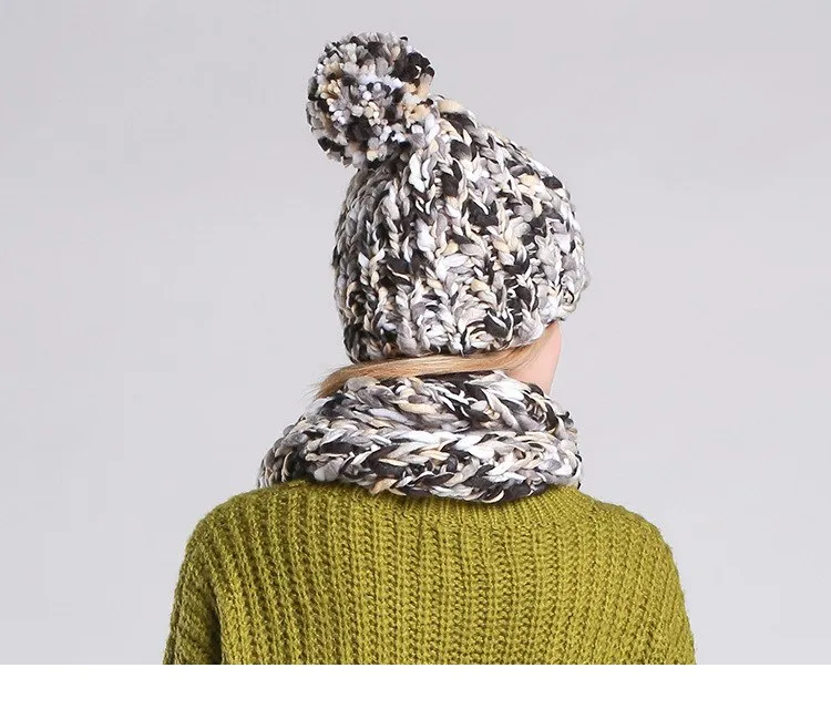 Knitted Hat and  Scarf Set Multiple Colors