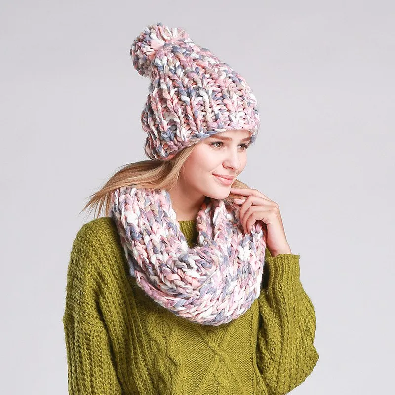 Knitted Hat and  Scarf Set Multiple Colors