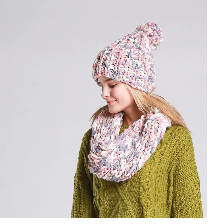 Knitted Hat and  Scarf Set Multiple Colors