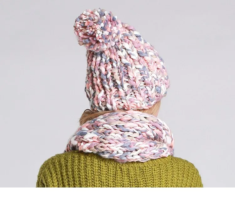Knitted Hat and  Scarf Set Multiple Colors