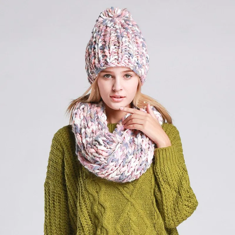 Knitted Hat and  Scarf Set Multiple Colors