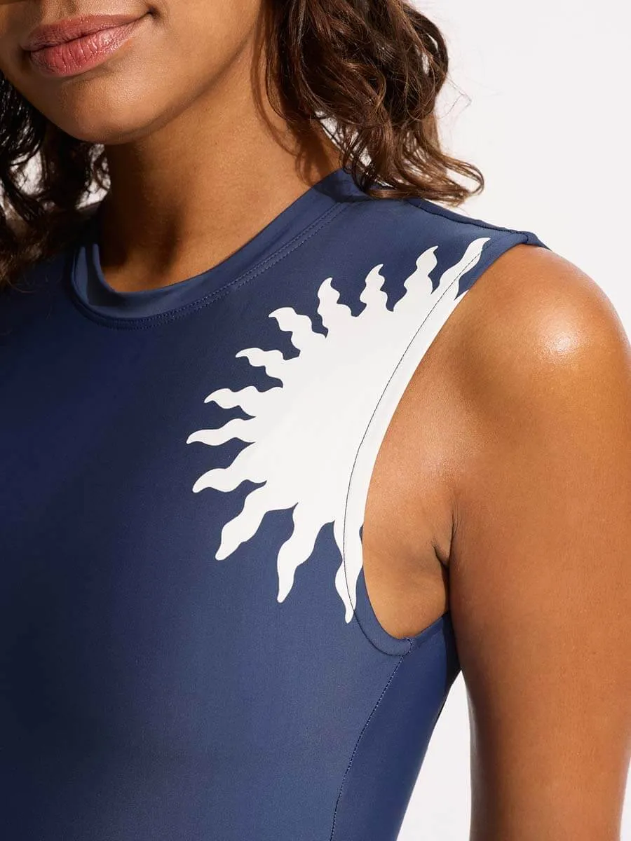 La Palma Cap Sleeve One Piece in True Navy