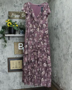 Lauren Ralph Lauren Floral Belted Crinkle Georgette Maxi Dress Purple Multi 16