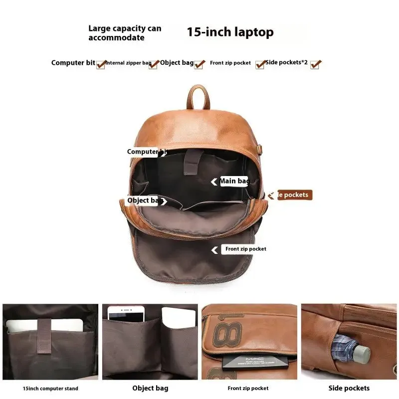 Leather Backpack cowhidee - Genuine Leather Men's Street Trend Backpack with 20-35L Capacity