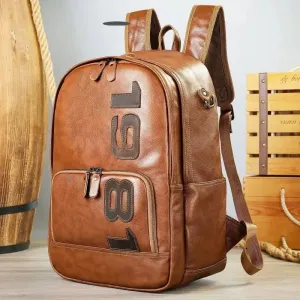 Leather Backpack cowhidee - Genuine Leather Men's Street Trend Backpack with 20-35L Capacity