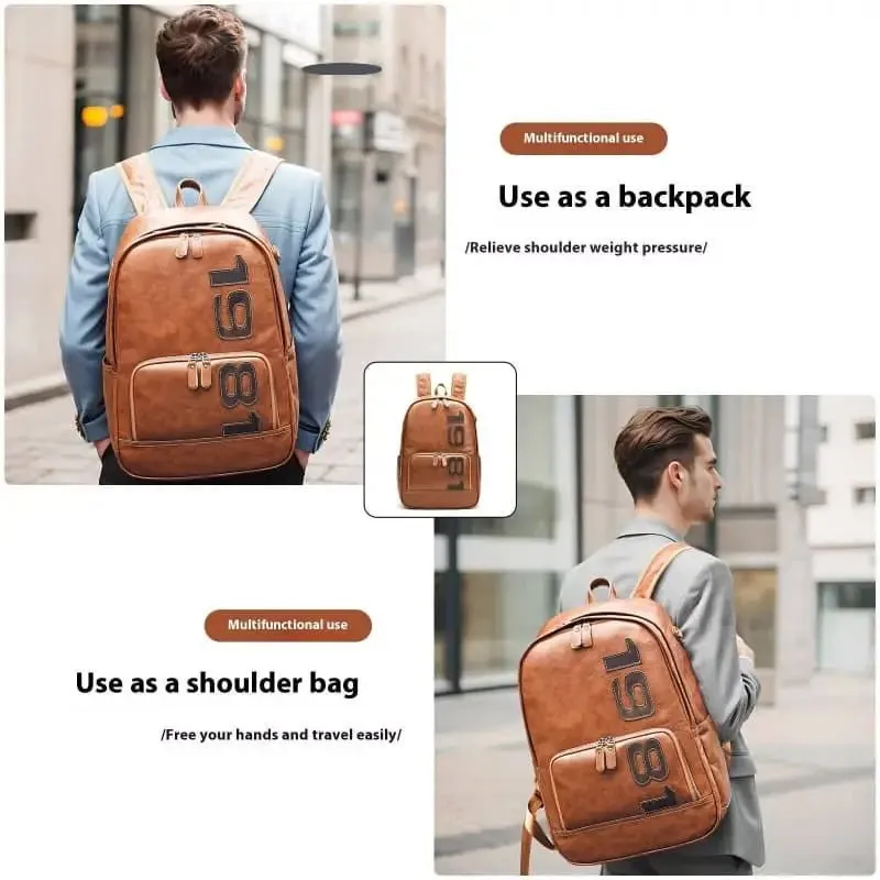 Leather Backpack cowhidee - Genuine Leather Men's Street Trend Backpack with 20-35L Capacity