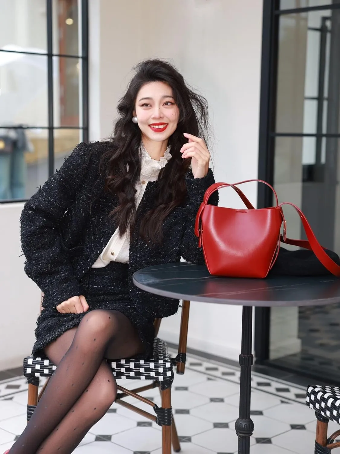 Leather Bucket Bags with an Adjustable Long Strap