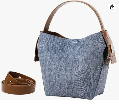 Leather Bucket Bags with an Adjustable Long Strap