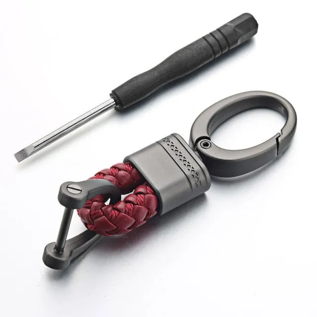 Leather Rope KeyChain For Car Hand Woven Horseshoe Buckle Key Rings Couple Auto Gift Detachable Metal Luxury Key Chains K395