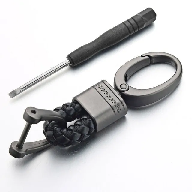 Leather Rope KeyChain For Car Hand Woven Horseshoe Buckle Key Rings Couple Auto Gift Detachable Metal Luxury Key Chains K395