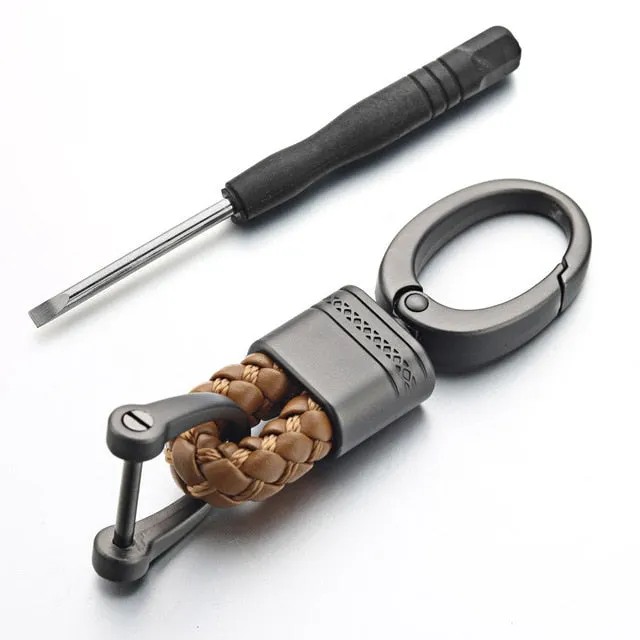 Leather Rope KeyChain For Car Hand Woven Horseshoe Buckle Key Rings Couple Auto Gift Detachable Metal Luxury Key Chains K395