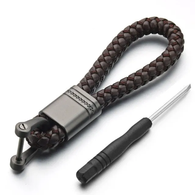 Leather Rope KeyChain For Car Hand Woven Horseshoe Buckle Key Rings Couple Auto Gift Detachable Metal Luxury Key Chains K395