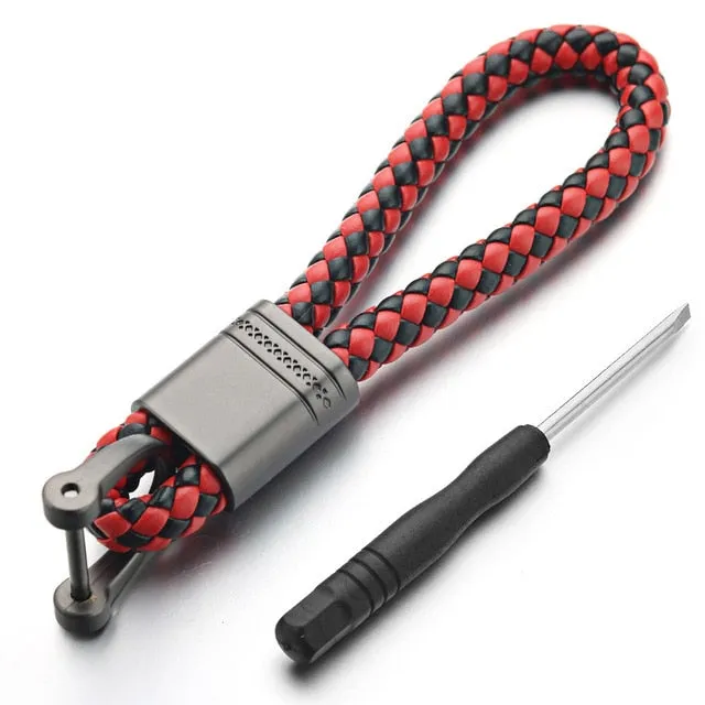 Leather Rope KeyChain For Car Hand Woven Horseshoe Buckle Key Rings Couple Auto Gift Detachable Metal Luxury Key Chains K395