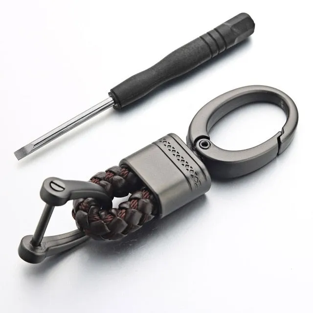 Leather Rope KeyChain For Car Hand Woven Horseshoe Buckle Key Rings Couple Auto Gift Detachable Metal Luxury Key Chains K395