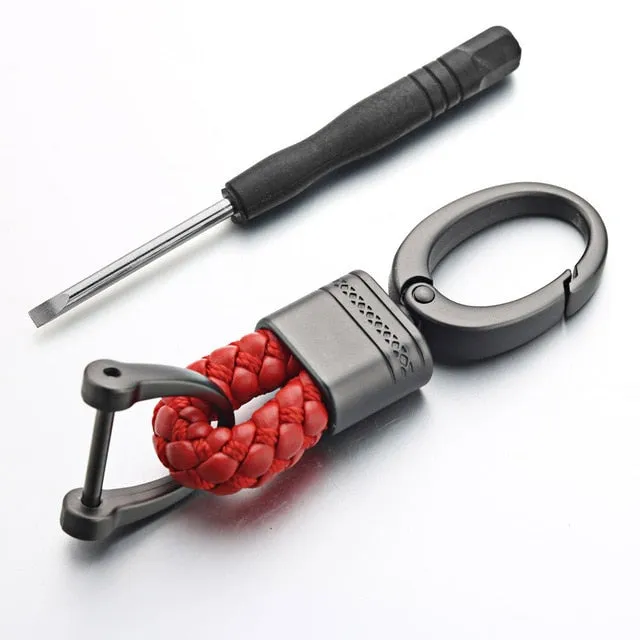 Leather Rope KeyChain For Car Hand Woven Horseshoe Buckle Key Rings Couple Auto Gift Detachable Metal Luxury Key Chains K395