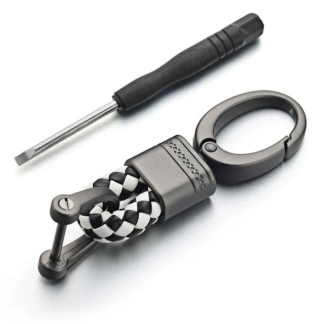 Leather Rope KeyChain For Car Hand Woven Horseshoe Buckle Key Rings Couple Auto Gift Detachable Metal Luxury Key Chains K395