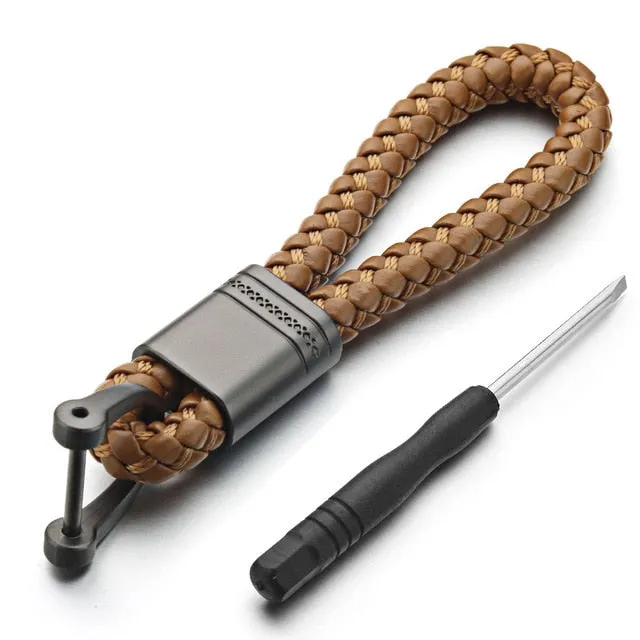 Leather Rope KeyChain For Car Hand Woven Horseshoe Buckle Key Rings Couple Auto Gift Detachable Metal Luxury Key Chains K395
