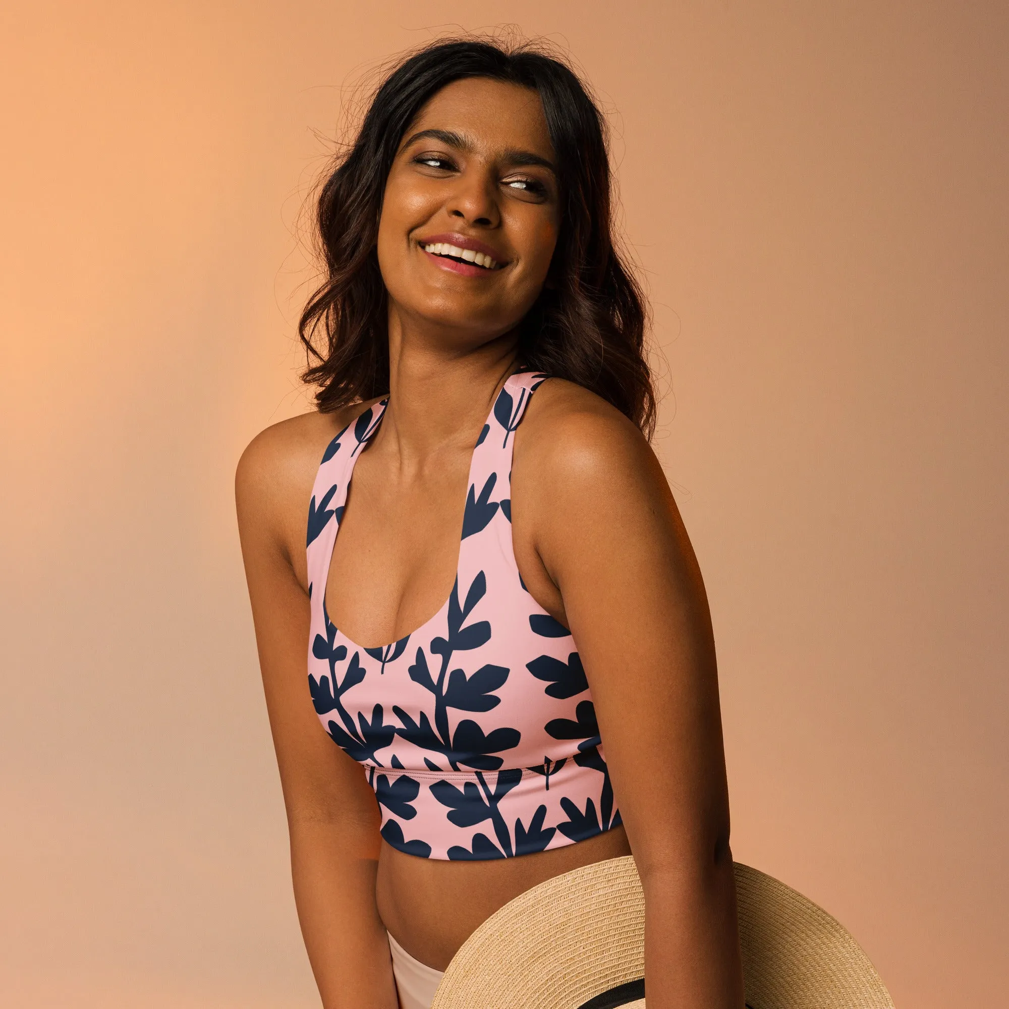 Leave Print Longline sports bra