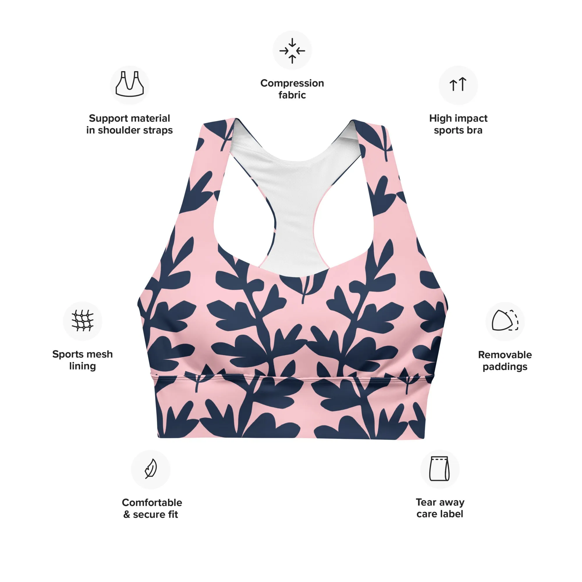 Leave Print Longline sports bra