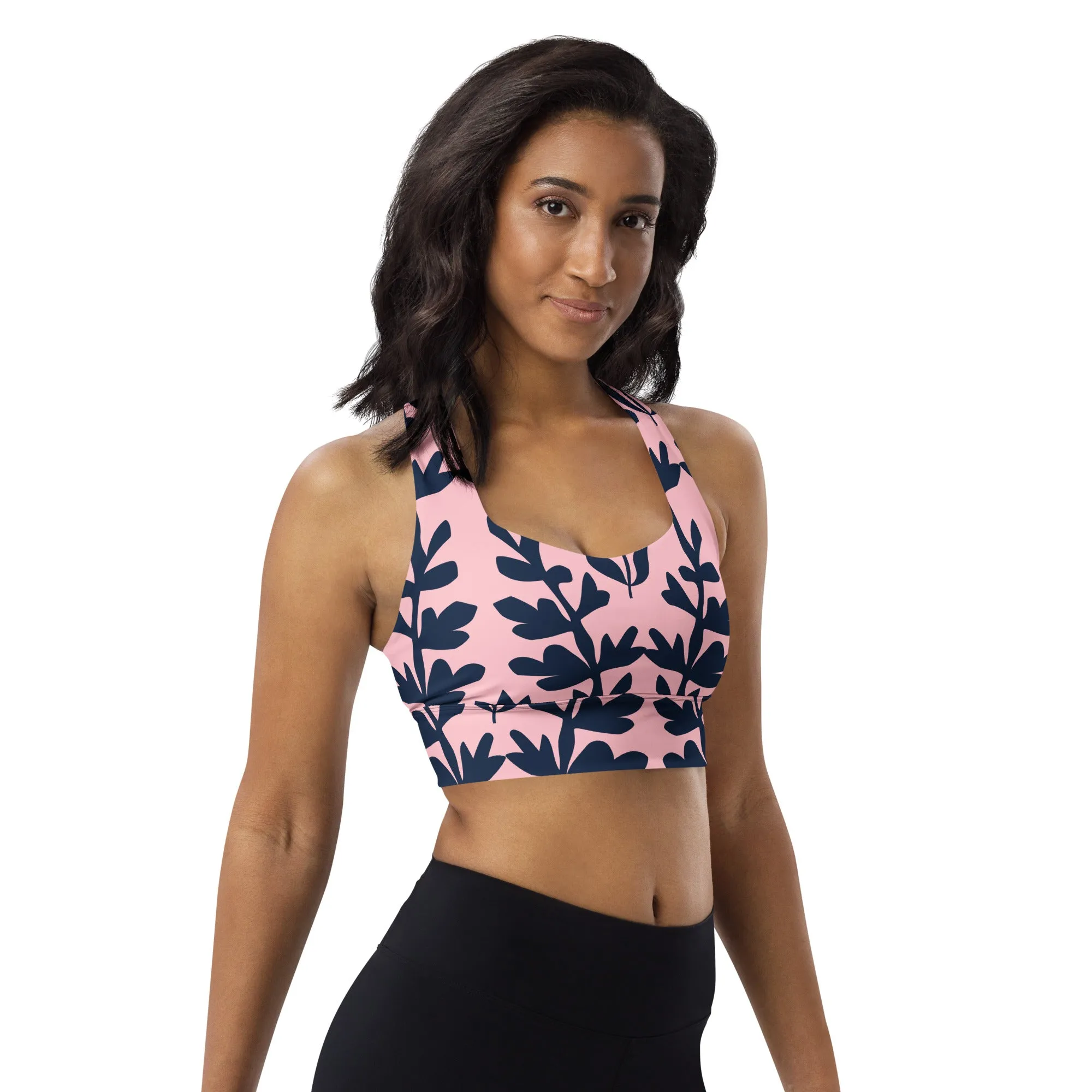 Leave Print Longline sports bra