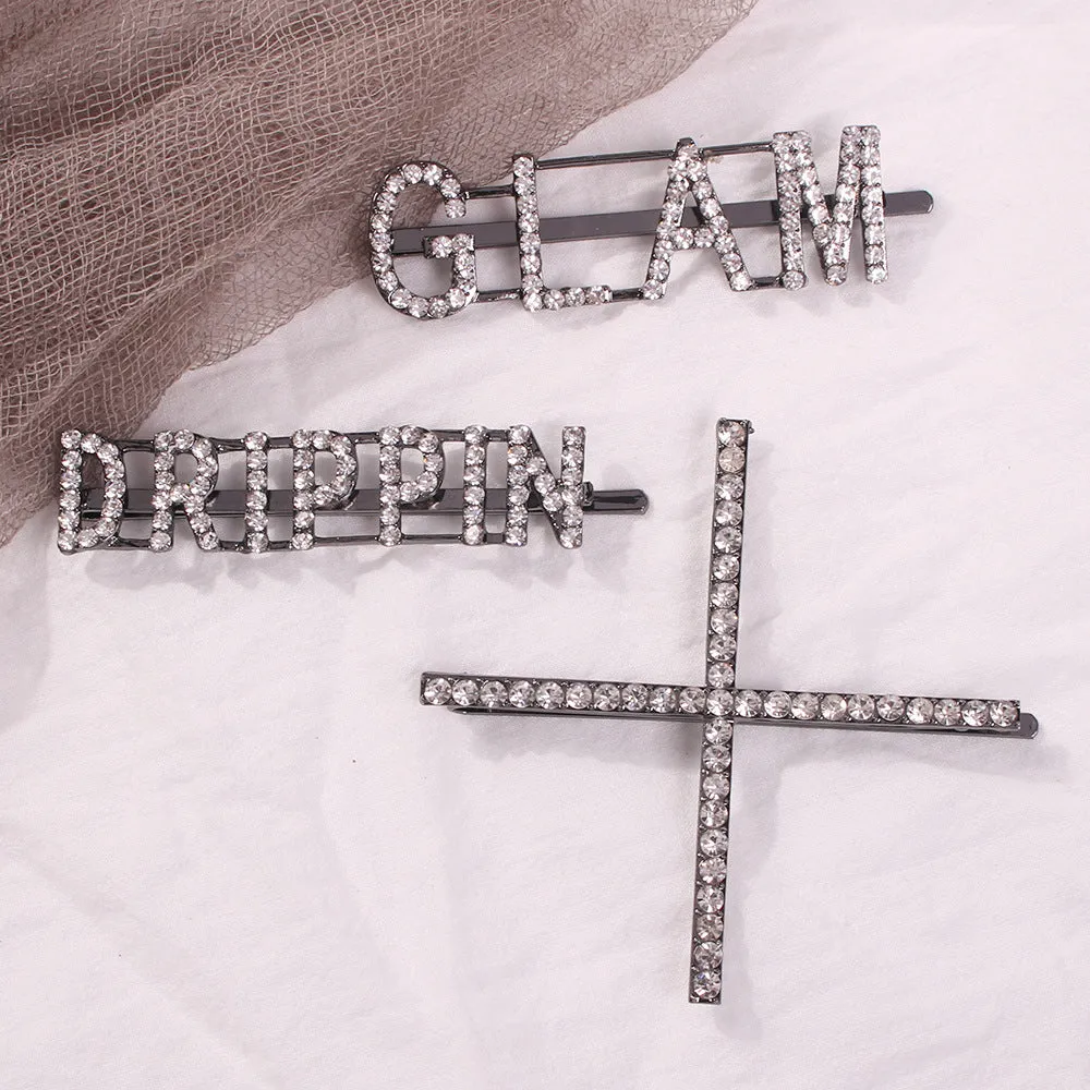 Letter Pattern Fashion Rhinestone Hair Clip